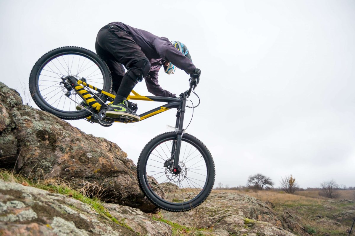 Mountain biker on rocky terrain