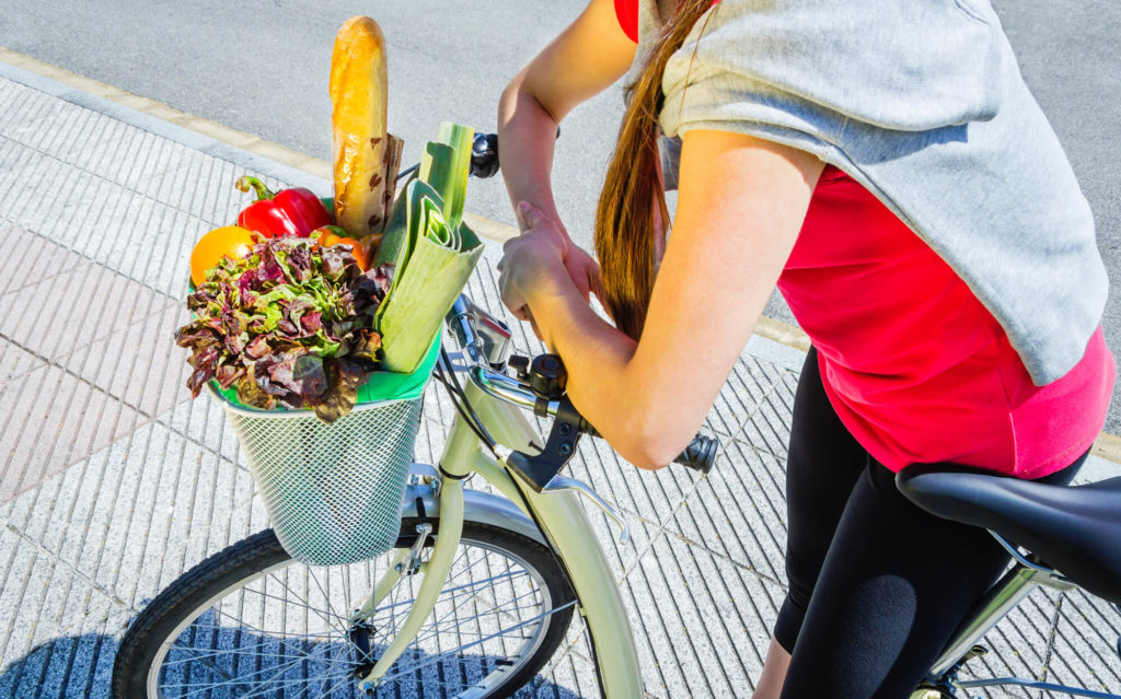 groceries in bike basket