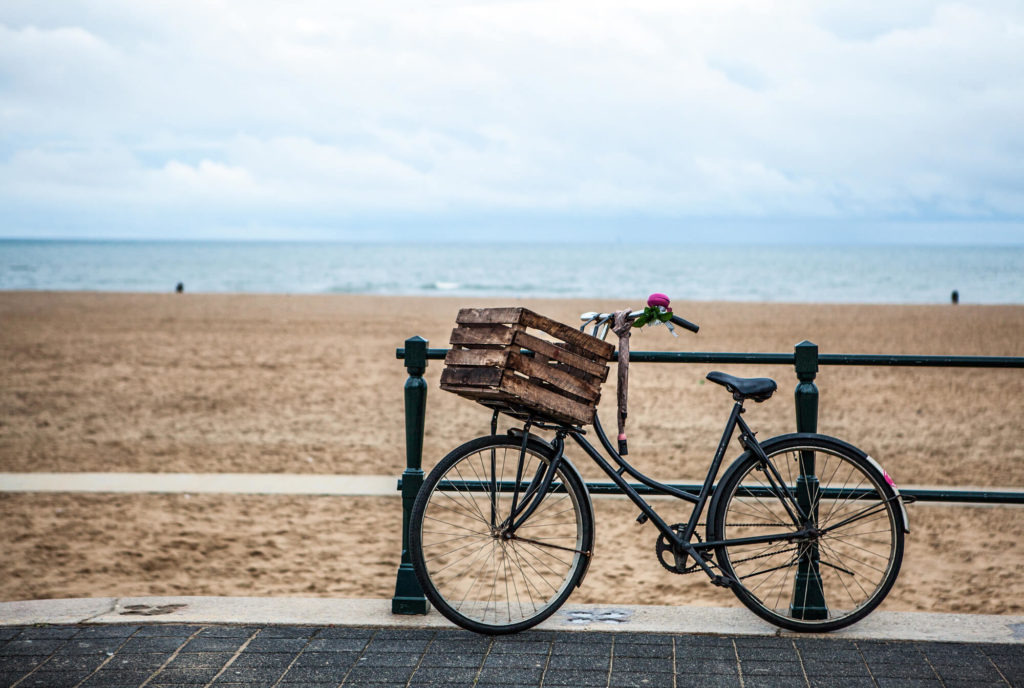 retro bike standing at the beach